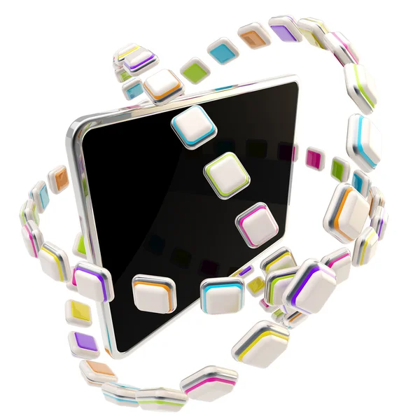 Pad screen surrounded with app icons — Stock Photo, Image