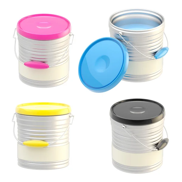 stock image Set of four paint buckets isolated