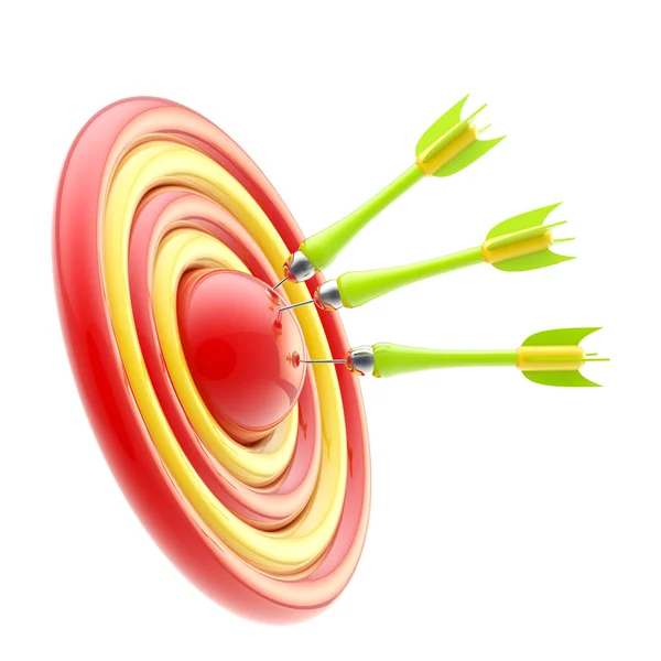 Darts pointing to the target's bullseye isolated — Stock Photo, Image