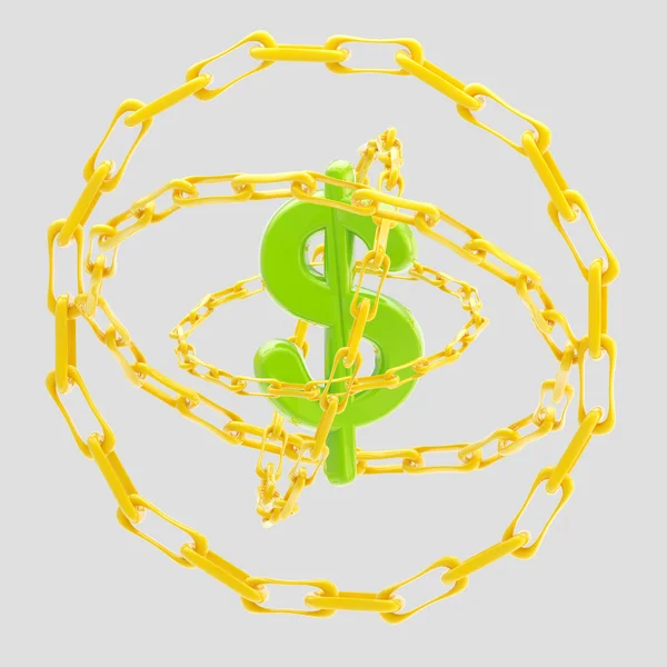 Dollarteken omringd door gouden kettingen geïsoleerd — Stockfoto