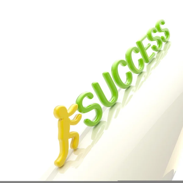 Человеческая фигура толкает слово "успех" в гору — стоковое фото