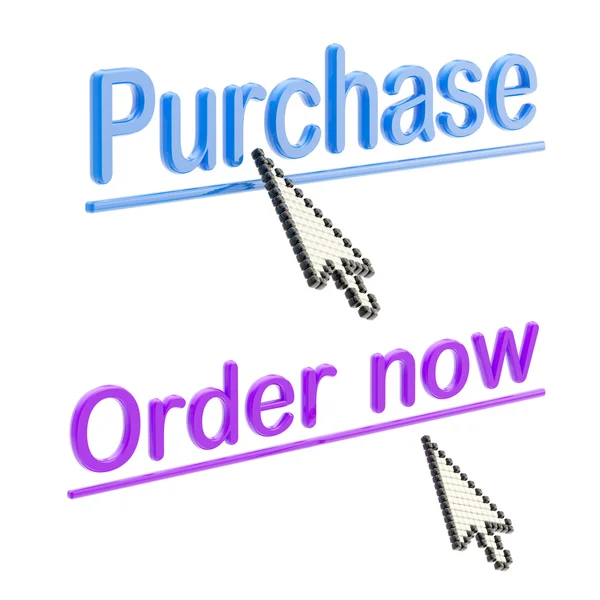 Слова "purchase", "order now" с курсорами — стоковое фото