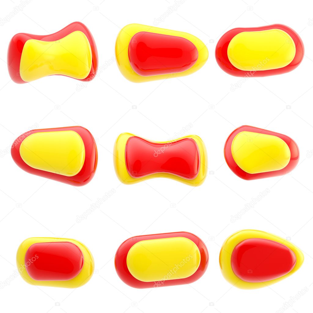 Nine glossy red and yellow buttons isolated
