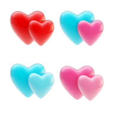 Set of glossy heart icons isolated on white clipart