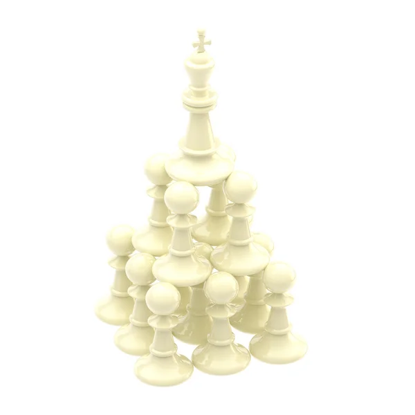 Biały król stojący przy piramidzie z pionki — Zdjęcie stockowe