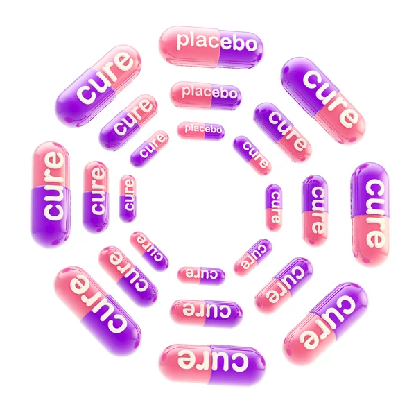 Placebo pil verborgen tussen soortgelijke genezen pillen — Stockfoto