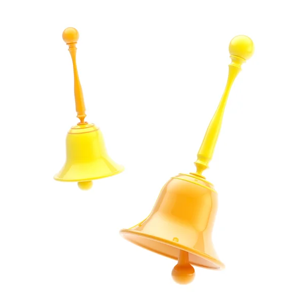 Dvě lesklé oranžové a žluté zvonků, samostatný — Stock fotografie