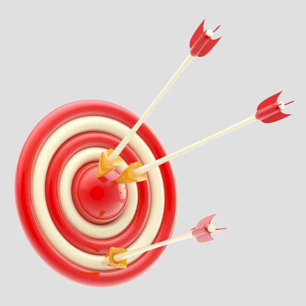 Glanzende pijlen in de rode doelstelling geïsoleerd — Stockfoto