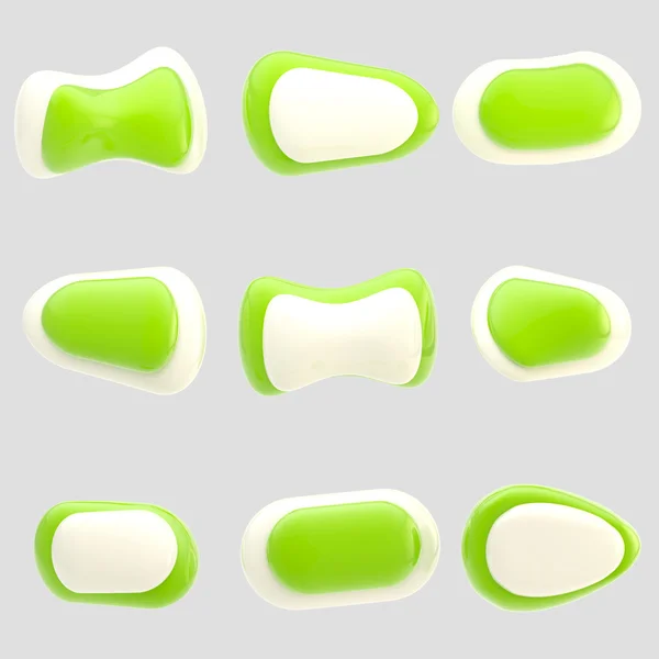 Dziewięć błyszczące guziki zielony i biały na białym tle — Zdjęcie stockowe