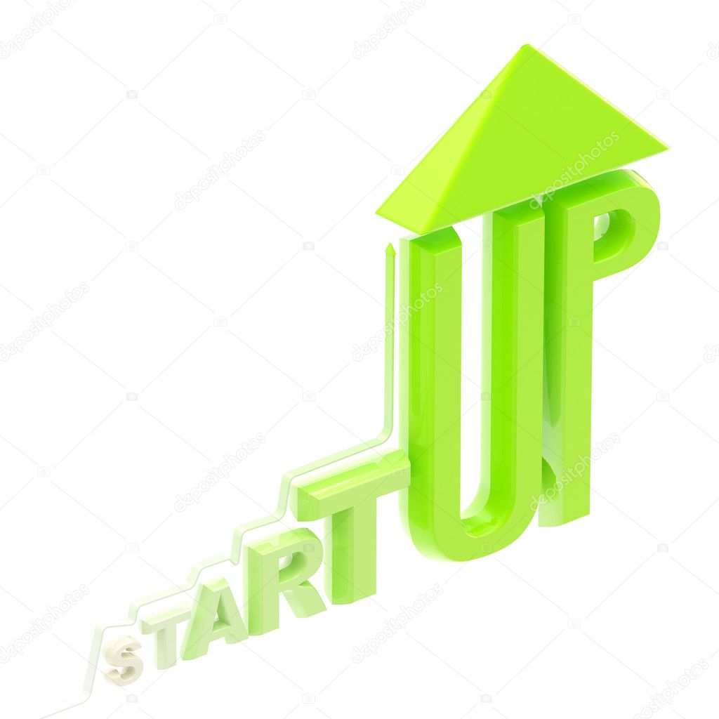 Startup word made as a growing stock graph