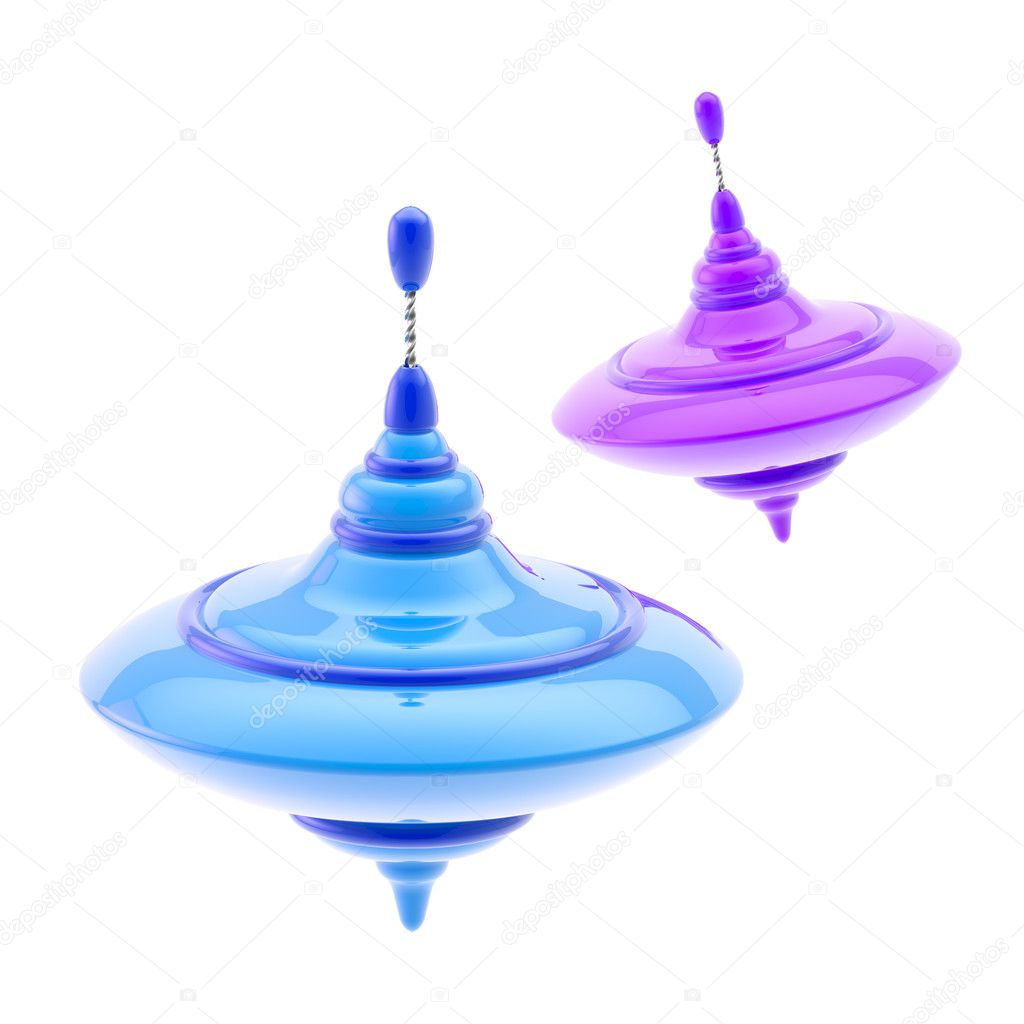 Two kinds of colorful glossy whirligigs isolated