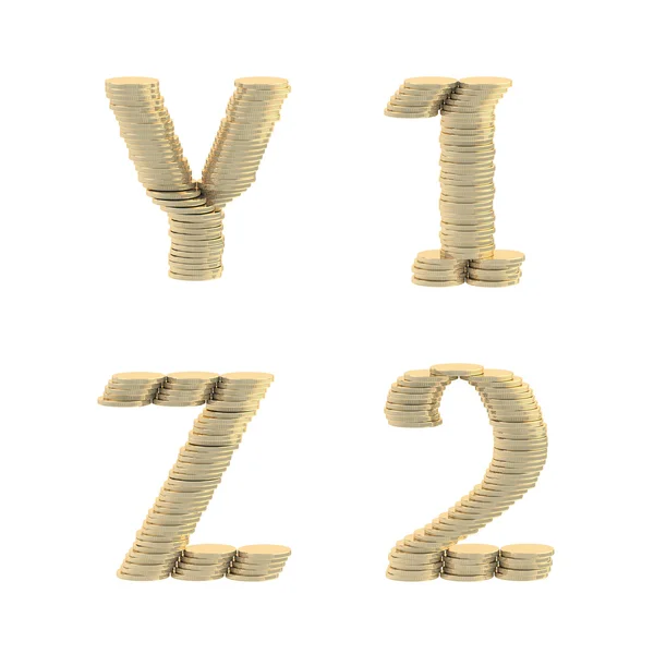 Símbolos do alfabeto ABC feitos de moedas — Fotografia de Stock