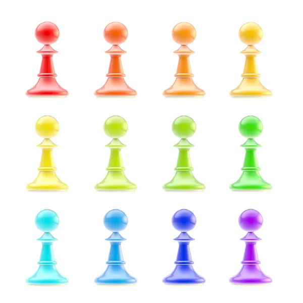 Набор разноцветных шахматных пешек — стоковое фото
