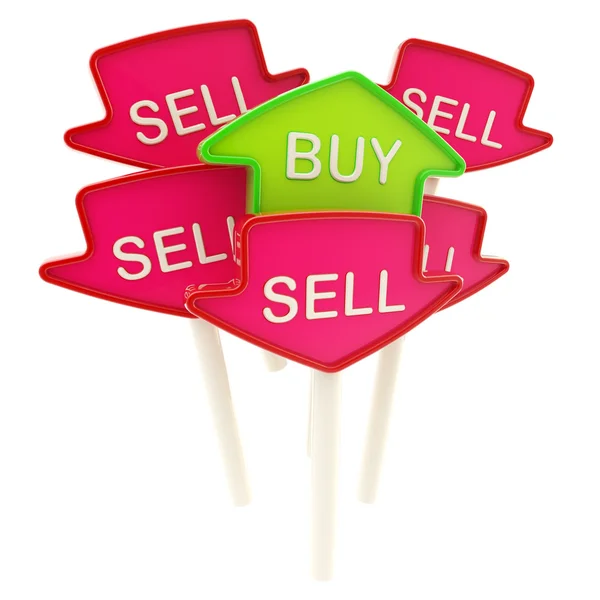 Comprar placa no meio de vender os isolados — Fotografia de Stock
