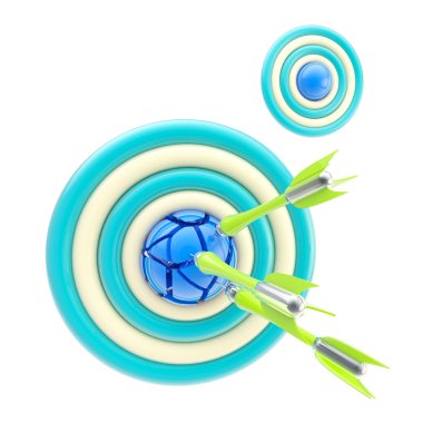 Darts pointing to the target's bullseye isolated clipart