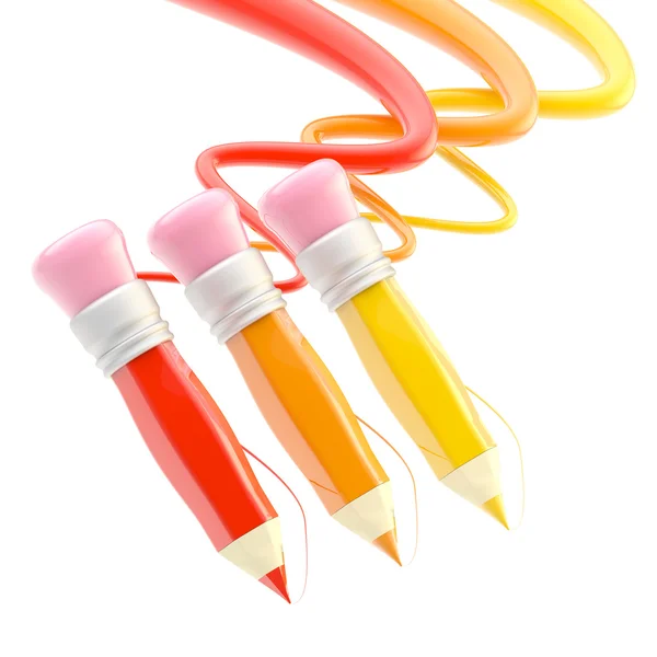 Trzy ołówki kolorowe śledzenia ścieżki — Zdjęcie stockowe