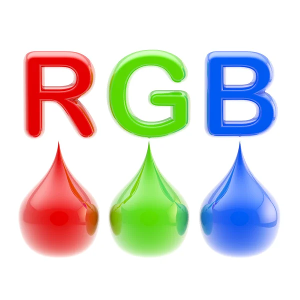 Rgb Farbschema: drei Tropfen isoliert auf weiß — Stockfoto