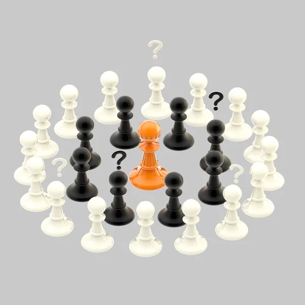 Questioni interrazziali: pedine degli scacchi isolate sul grigio — Foto Stock