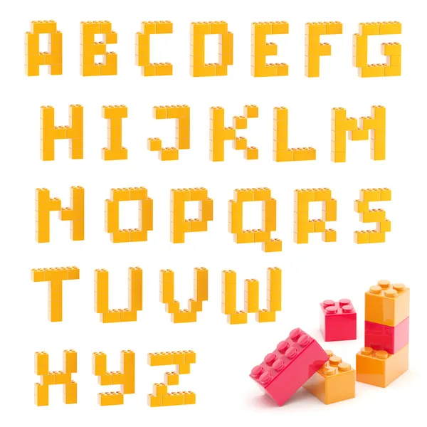 Набор алфавитов из изолированных игрушечных блоков — стоковое фото