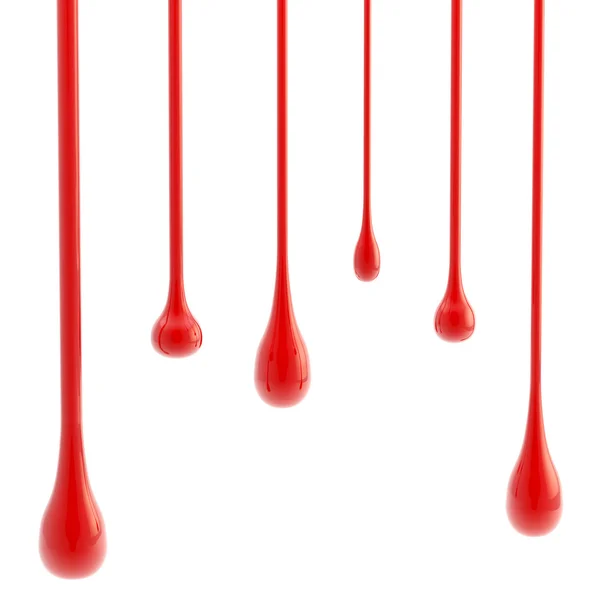 Rote Farbe glänzend Tropfen Kleckse isoliert — Stockfoto