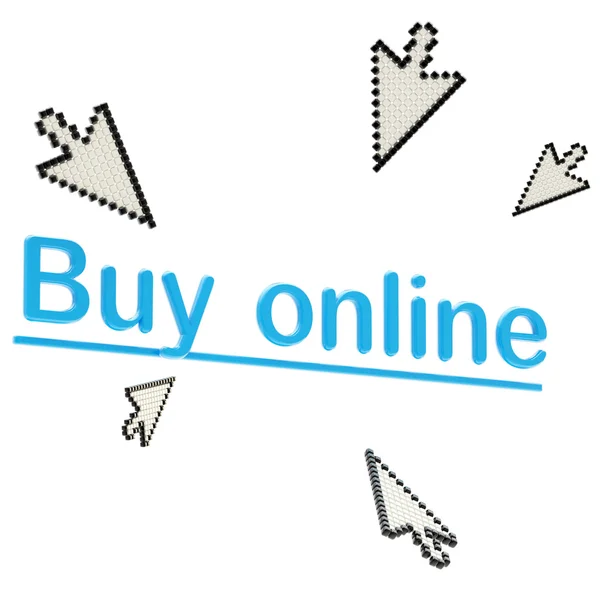 Words "buy online" surrounded with cursors — Stock Photo, Image