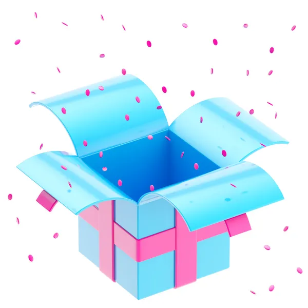 Geschenkdoos met lint, confetti geïsoleerd — Stockfoto