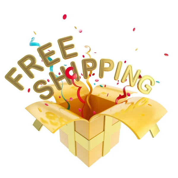 Kata "pengiriman gratis" di dalam kotak hadiah — Stok Foto