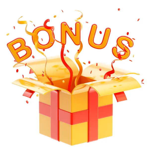 Wort "Bonus" in einer Geschenkbox lizenzfreie Stockbilder