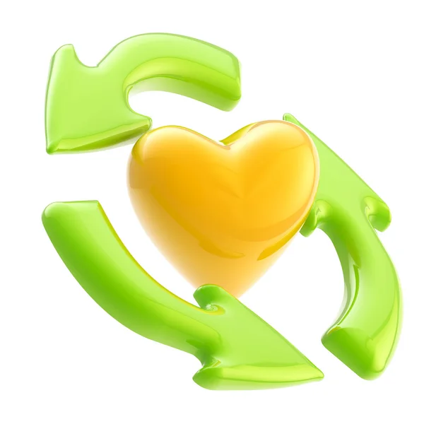 Ecologia amigável: reciclar setas e símbolo do coração — Fotografia de Stock
