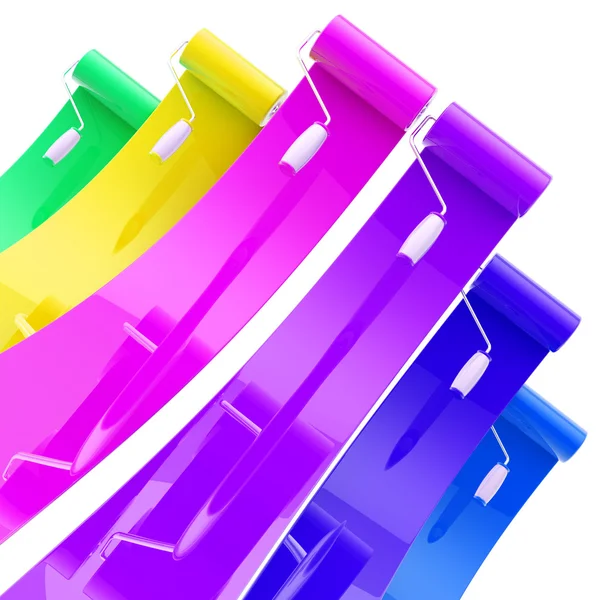 Rolos coloridos de tinta brilhante com traços de cor — Fotografia de Stock
