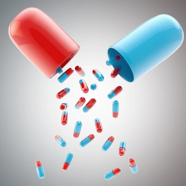 Medycznych pill spadają z innym tle pigułka — Zdjęcie stockowe