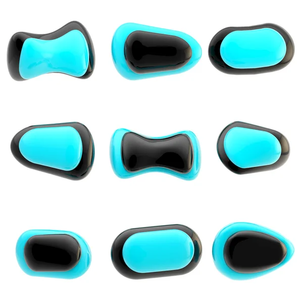Nove botões preto e azul brilhantes isolados — Fotografia de Stock