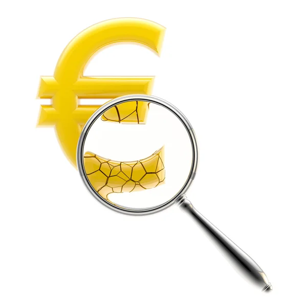 Crashing segno euro sotto la lente di ingrandimento — Foto Stock