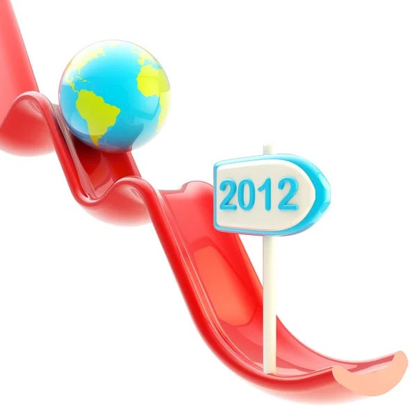Earth planet on falling graph downfall — Stock Photo, Image