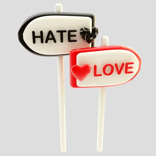 Amore e odio segni segnaletica lucida — Foto Stock