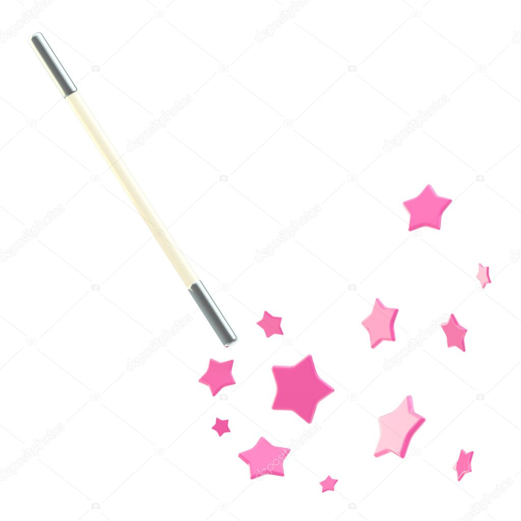 White magic wand with stars isolated
