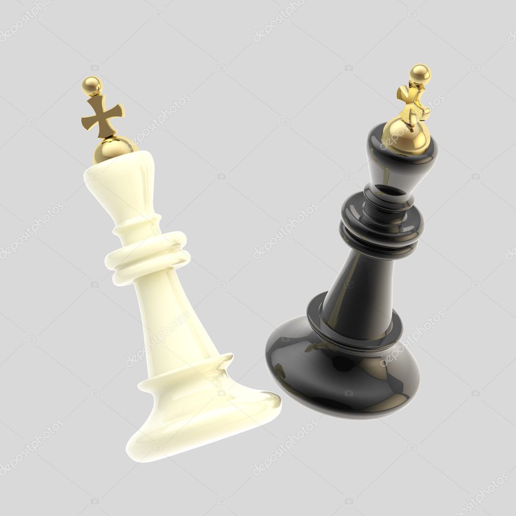 Chess King And Queen Figures With Crowns Isolated On White Stock