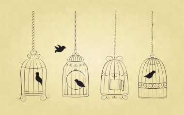 Birds in cages clipart