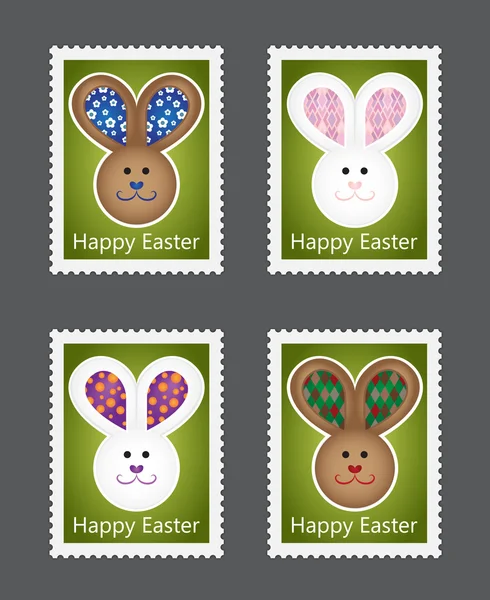 Kolekcja znaczków Wielkanoc z zające — Wektor stockowy