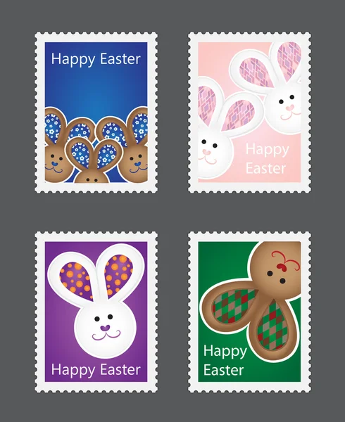Sbírka známek Velikonoce s králíčky — Stockový vektor