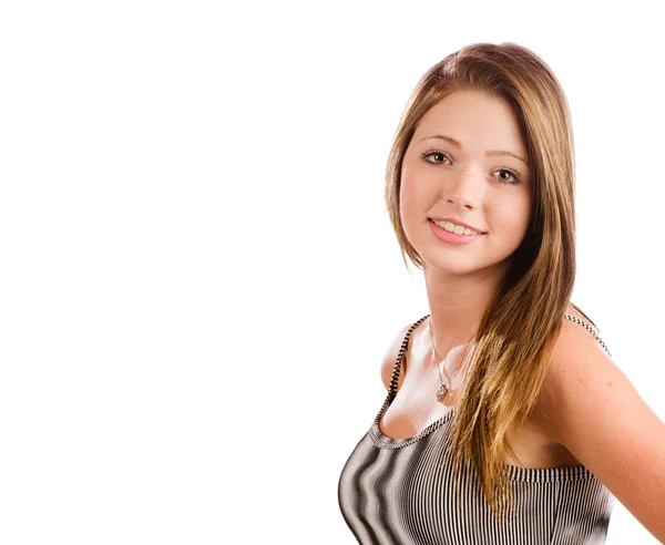 Retrato de bela menina adolescente sorrindo isolado no branco — Fotografia de Stock