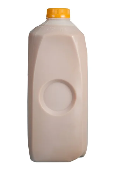 Yarım galonluk karton üzerine beyaz izole içinde az yağlı süt — Stok fotoğraf