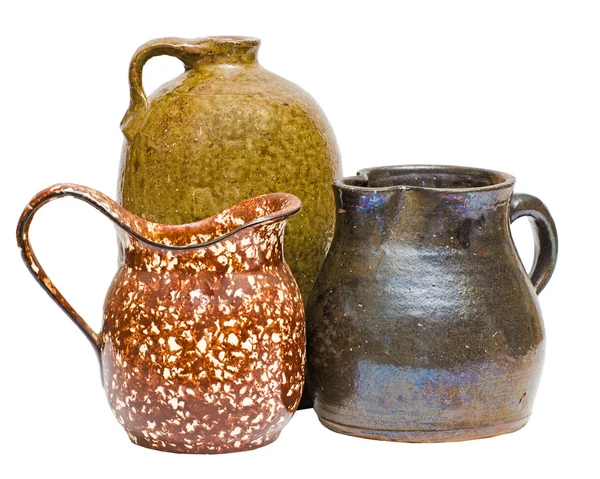 古色古香的大萧条时期黏土容器与投手和水罐的集合 — 图库照片