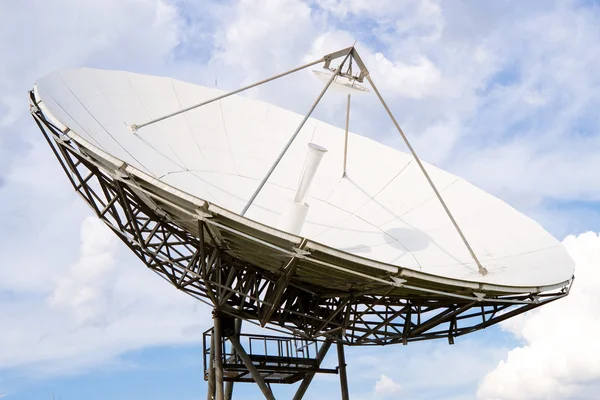 Radio telescope under blue cloudy sky