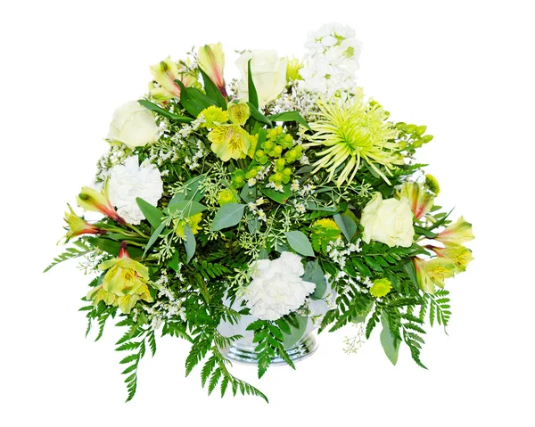 Hochzeitsblumenschmuck Herzstück mit Lilie, Rose, Nelke, Spinne Chrysantheme isoliert auf weiß — Stockfoto