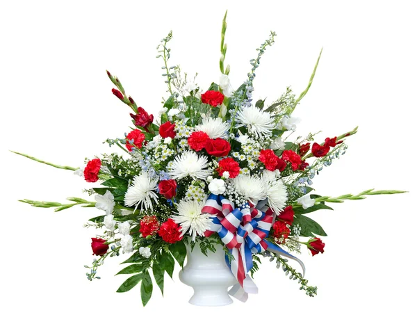 Colorful flower bouquet arrangement in vase isolated on white. — Stock Photo, Image