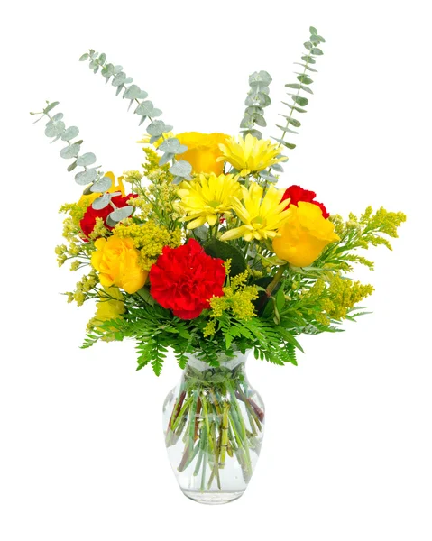 Colorful flower bouquet arrangement in vase isolated on white. — Stock Photo, Image