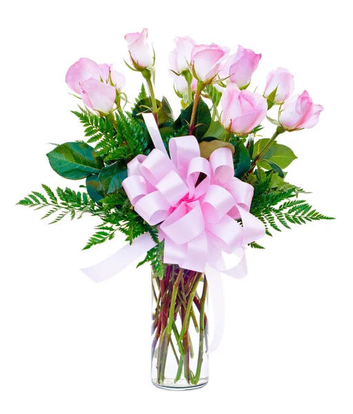 Colorato centrotavola disposizione bouquet di fiori isolato su bianco — Foto Stock