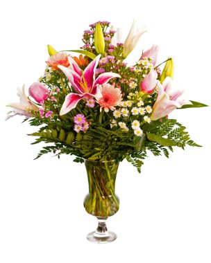 Colorful flower bouquet in vase isolated on white. clipart