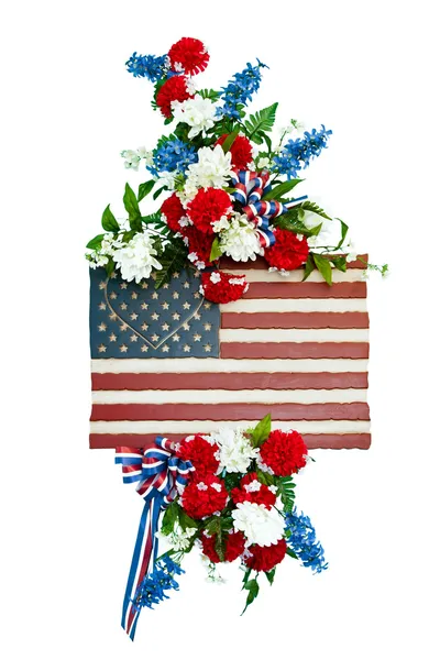 Colorful funeral flower arrangement with patriotic design. — Stock Photo, Image